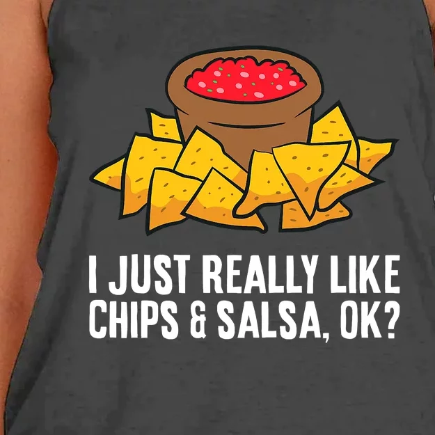 Funny I Just Really Like Chips And Salsa Ok Tortilla Chips Women's Knotted Racerback Tank