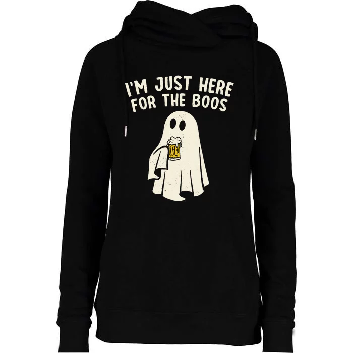 Funny IM Just Here For The Boos Halloween Costumes Ghost Womens Funnel Neck Pullover Hood