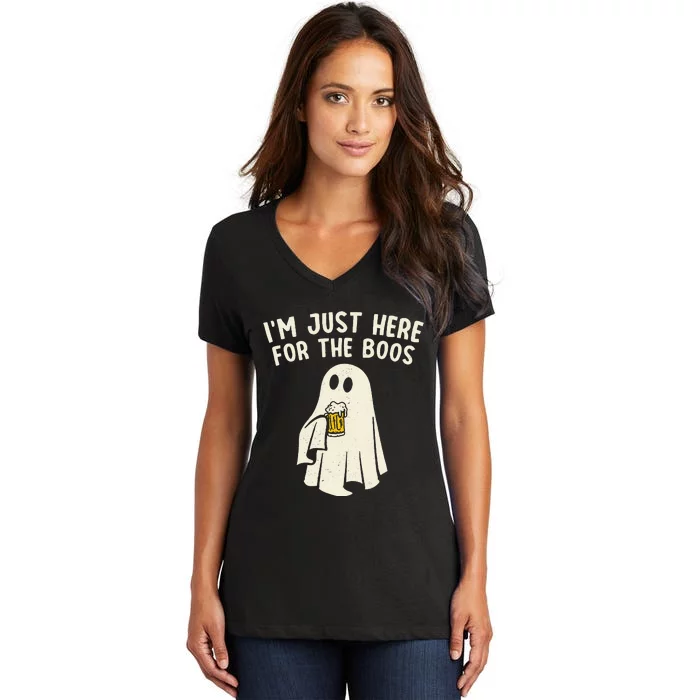 Funny IM Just Here For The Boos Halloween Costumes Ghost Women's V-Neck T-Shirt