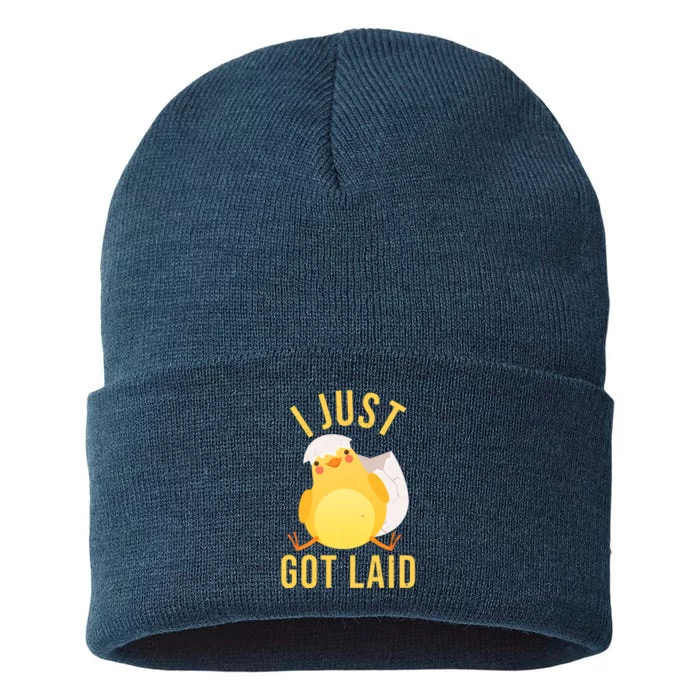 Funny I Just Got Laid Chick Sustainable Knit Beanie