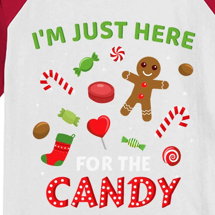 Funny Im Just Here For The Candy Christmas And Kids Colorblock Raglan Jersey