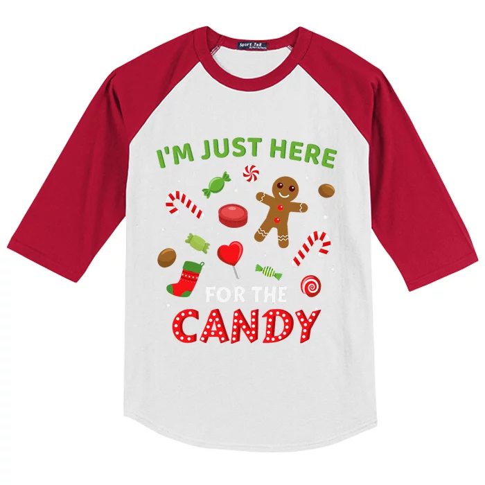 Funny Im Just Here For The Candy Christmas And Kids Colorblock Raglan Jersey