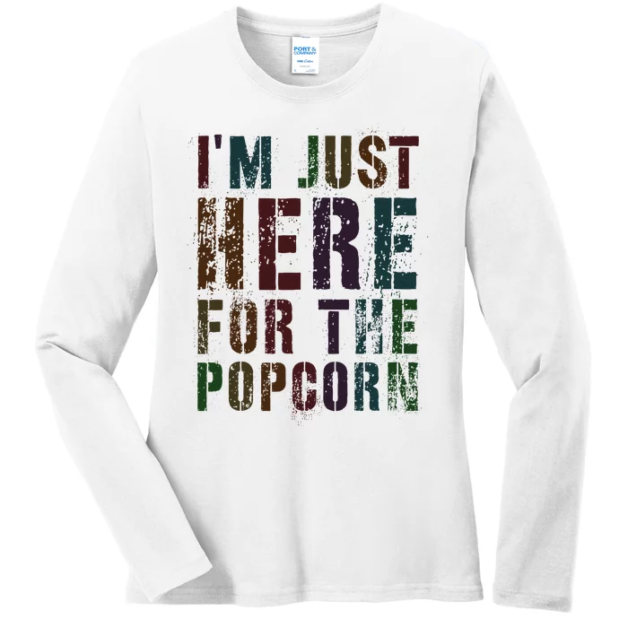 Funny IM Just Here For Popcorn Game On Day Wife Newbie Ladies Long Sleeve Shirt