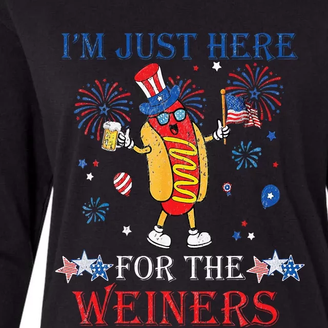 Funny Im Just Here For The Wieners 4Th Of July Womens Cotton Relaxed Long Sleeve T-Shirt