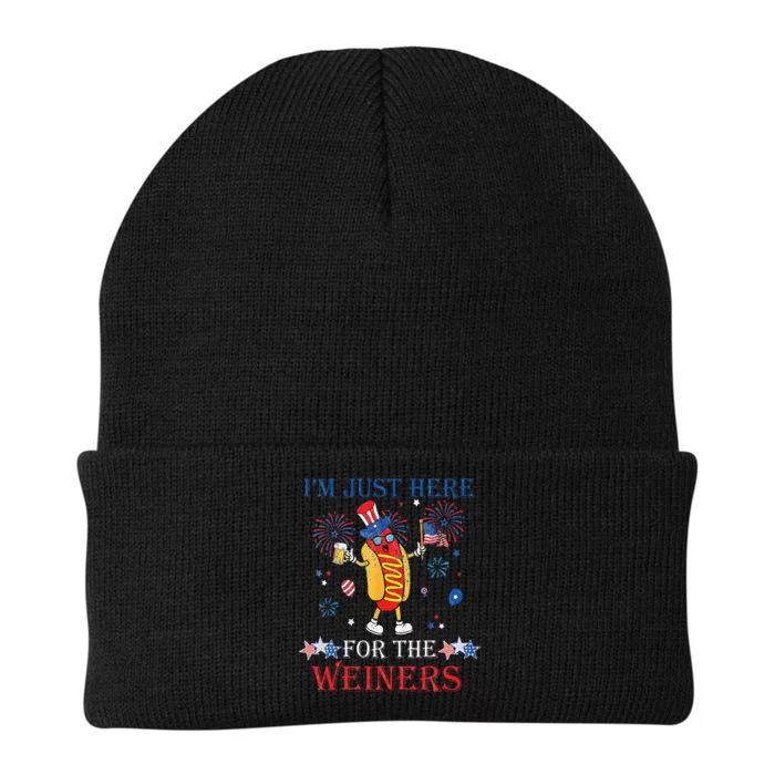 Funny Im Just Here For The Wieners 4Th Of July Knit Cap Winter Beanie