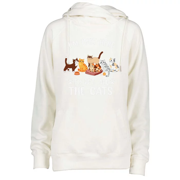 Funny Im Just Here To Pet All The Cats For Cat Lover Womens Funnel Neck Pullover Hood