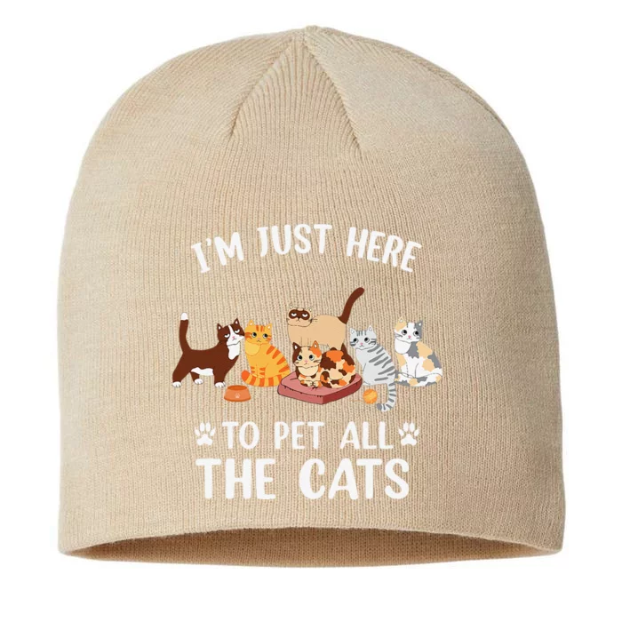 Funny Im Just Here To Pet All The Cats For Cat Lover 8 1/2in Sustainable Knit Beanie