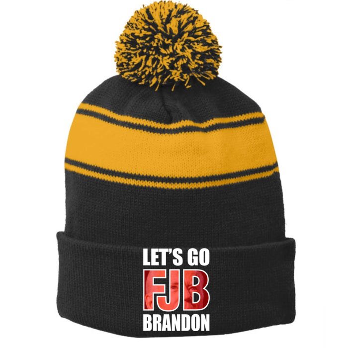 FJB Let's Go Brandon Image Kitchenware Front & Back Stripe Pom Pom Beanie