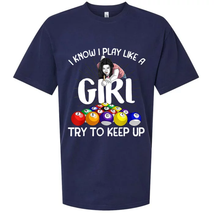 Funny I Know I Play Like A Girl Funny Gift Billiard Player Women Sueded Cloud Jersey T-Shirt