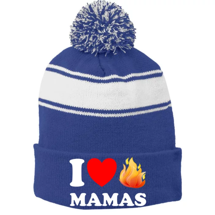 Funny I Love Hot Mamas Meaningful Gift Stripe Pom Pom Beanie