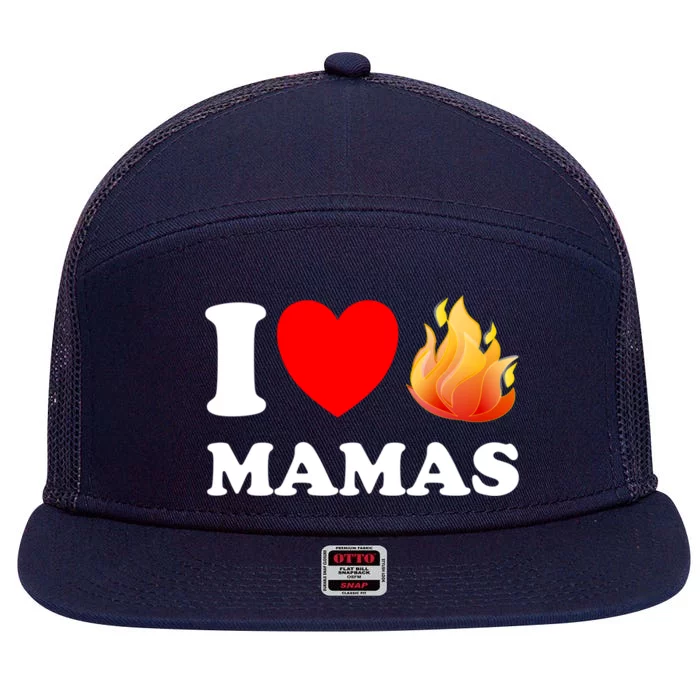 Funny I Love Hot Mamas Meaningful Gift 7 Panel Mesh Trucker Snapback Hat