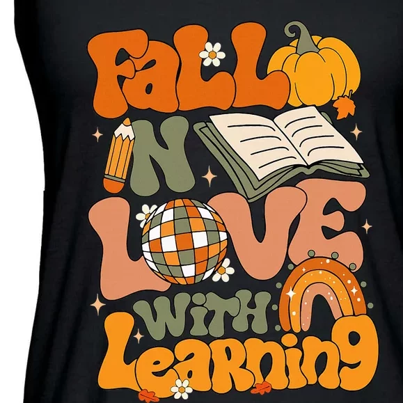 Fall In Love With Learning Autum Thanksgiving Teacher Ladies Essential Flowy Tank