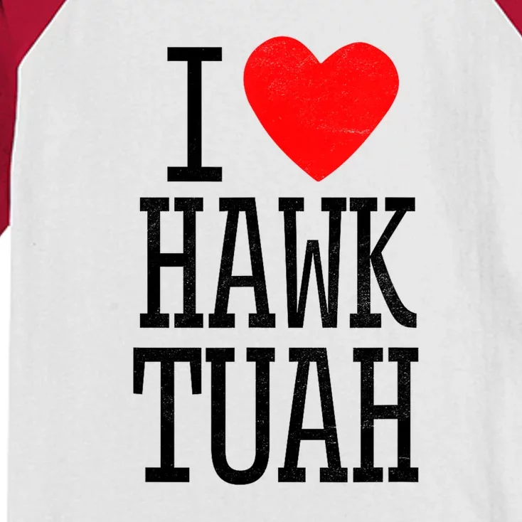 Funny I Love Hawk Tuah Heart Guy Spit Joke Wet That Thang Gift Kids Colorblock Raglan Jersey