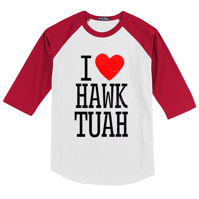 Funny I Love Hawk Tuah Heart Guy Spit Joke Wet That Thang Gift Kids Colorblock Raglan Jersey