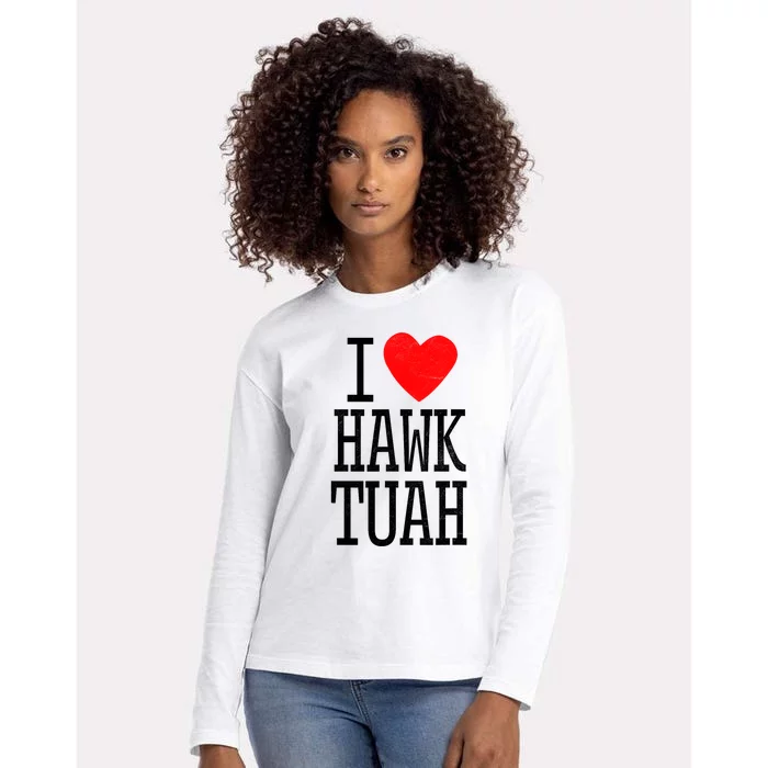 Funny I Love Hawk Tuah Heart Guy Spit Joke Wet That Thang Gift Womens Cotton Relaxed Long Sleeve T-Shirt