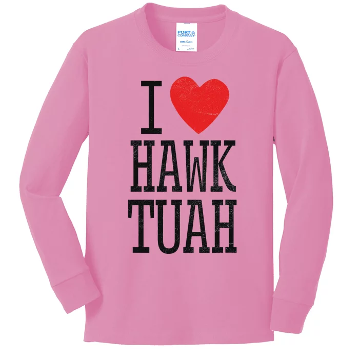 Funny I Love Hawk Tuah Heart Guy Spit Joke Wet That Thang Kids Long Sleeve Shirt