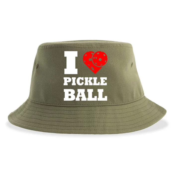 Funny I Love Pickleball Heart Great Gift Sustainable Bucket Hat