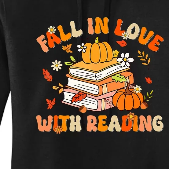 Fall In Love With Reading Book Autumn Pumpkins And Teachers Women's Pullover Hoodie