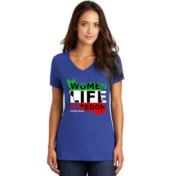 Free Iran Life Freedom Stand With Persian Cute Gift Women's V-Neck T-Shirt