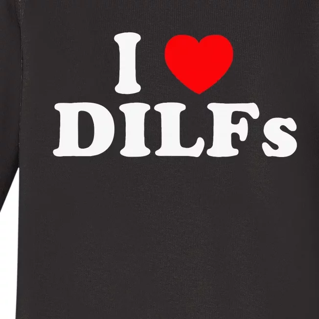 Funny I Love DILFs I Heart DILFs Red Heart Cool Baby Long Sleeve Bodysuit