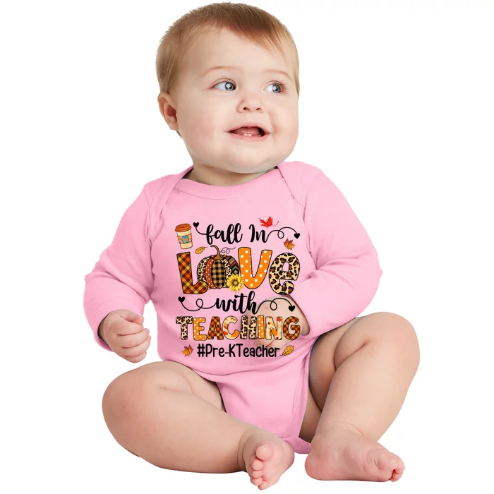 Fall In Love With Teaching Pre K Teacher Thanksgiving Baby Long Sleeve Bodysuit