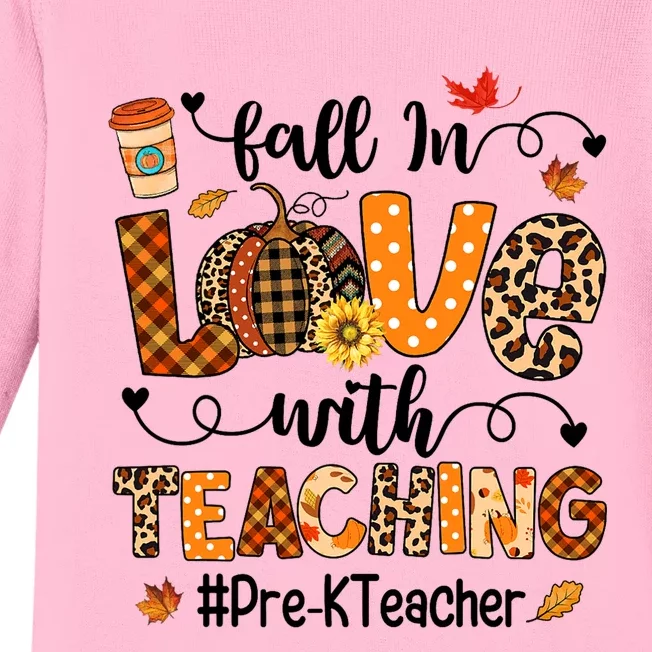 Fall In Love With Teaching Pre K Teacher Thanksgiving Baby Long Sleeve Bodysuit