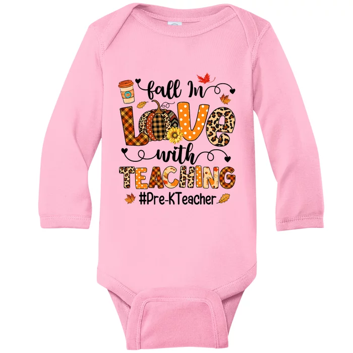 Fall In Love With Teaching Pre K Teacher Thanksgiving Baby Long Sleeve Bodysuit