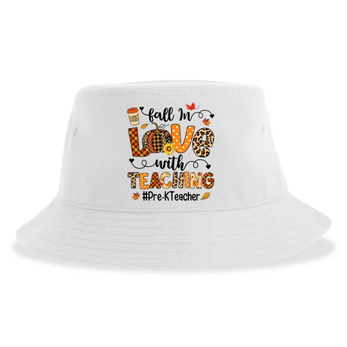 Fall In Love With Teaching Pre K Teacher Thanksgiving Sustainable Bucket Hat