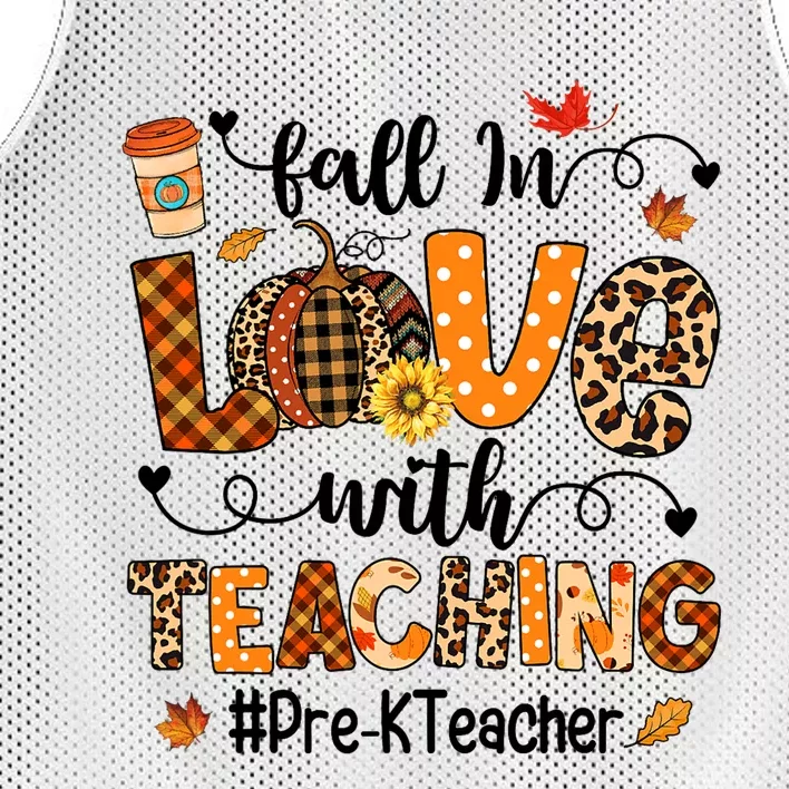 Fall In Love With Teaching Pre K Teacher Thanksgiving Mesh Reversible Basketball Jersey Tank