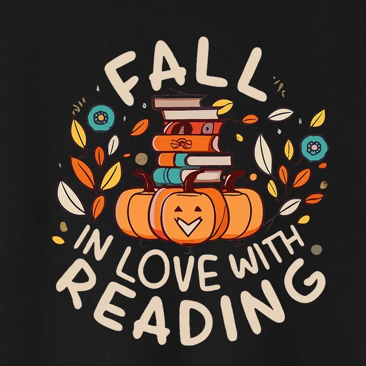 Fall In Love With Reading Book Autumn Pumpkins And Teachers Women's Crop Top Tee