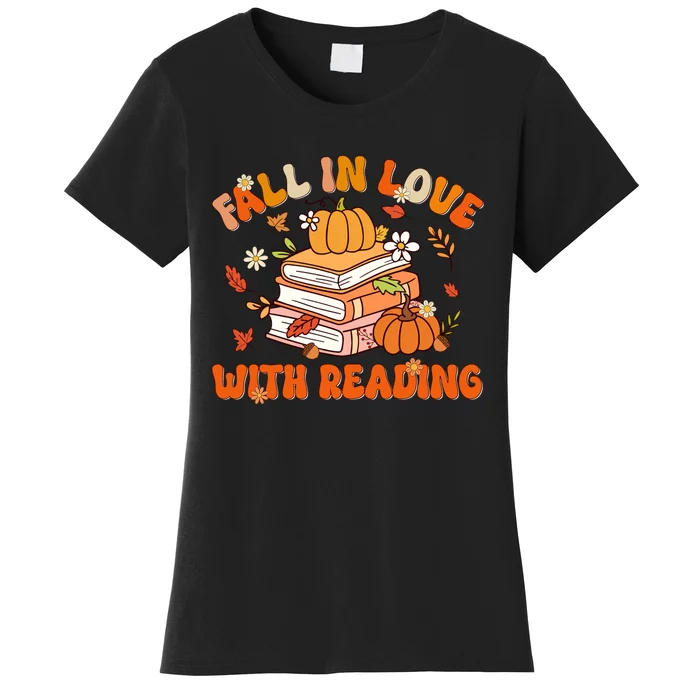 Fall In Love With Reading Book Autumn Pumpkins And Teachers Women's T-Shirt