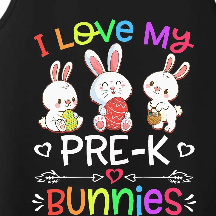 Funny I Love My Pre-K Bunnies teacher Easter Bunny Egg Performance Tank