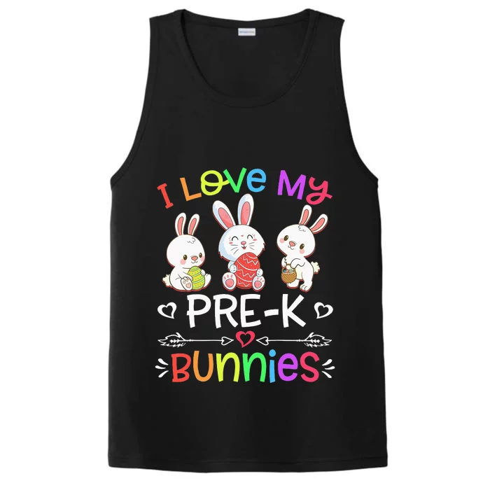 Funny I Love My Pre-K Bunnies teacher Easter Bunny Egg Performance Tank