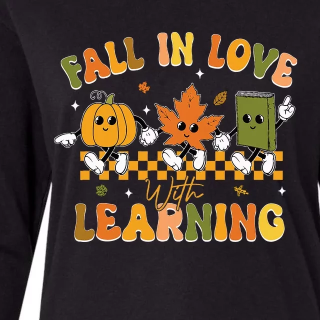 Fall In Love With Learning Retro Pumpkin Thanksgiving Womens Cotton Relaxed Long Sleeve T-Shirt