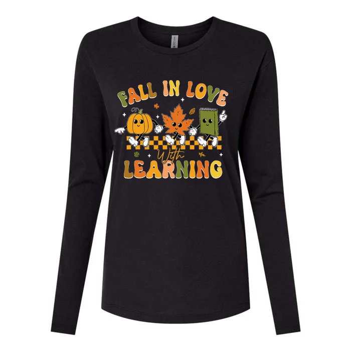 Fall In Love With Learning Retro Pumpkin Thanksgiving Womens Cotton Relaxed Long Sleeve T-Shirt