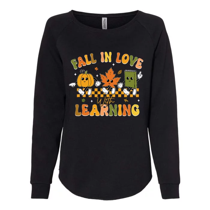 Fall In Love With Learning Retro Pumpkin Thanksgiving Womens California Wash Sweatshirt