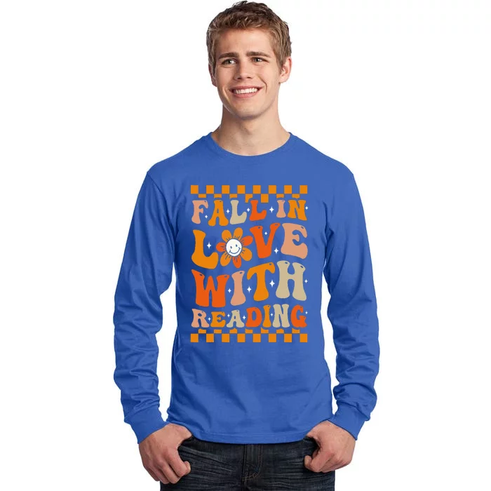 Fall In Love With Reading Books Groovy Thanksgiving Teacher Tall Long Sleeve T-Shirt