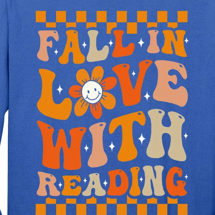 Fall In Love With Reading Books Groovy Thanksgiving Teacher Tall Long Sleeve T-Shirt