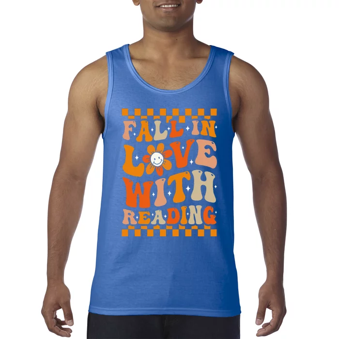 Fall In Love With Reading Books Groovy Thanksgiving Teacher Tank Top