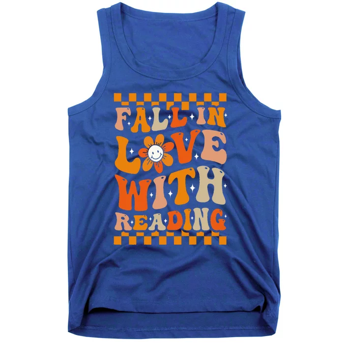 Fall In Love With Reading Books Groovy Thanksgiving Teacher Tank Top