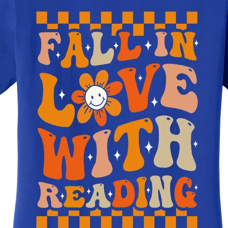 Fall In Love With Reading Books Groovy Thanksgiving Teacher Women's T-Shirt