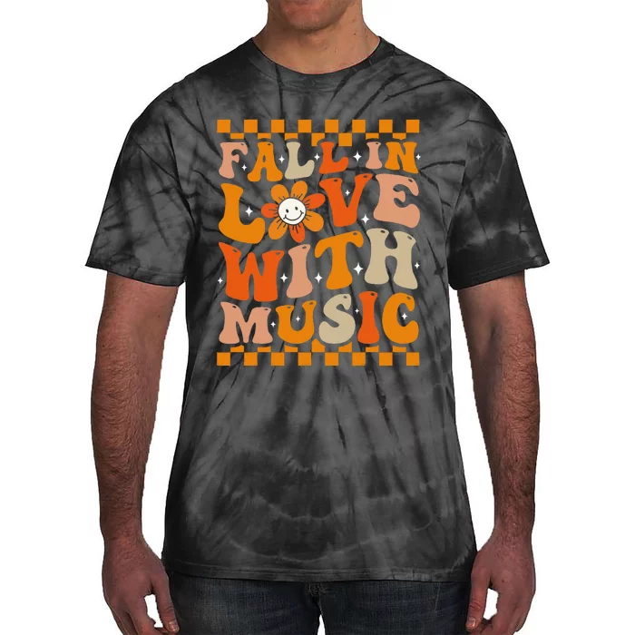 Fall In Love With Music Groovy Thanksgiving Music Teacher Tie-Dye T-Shirt