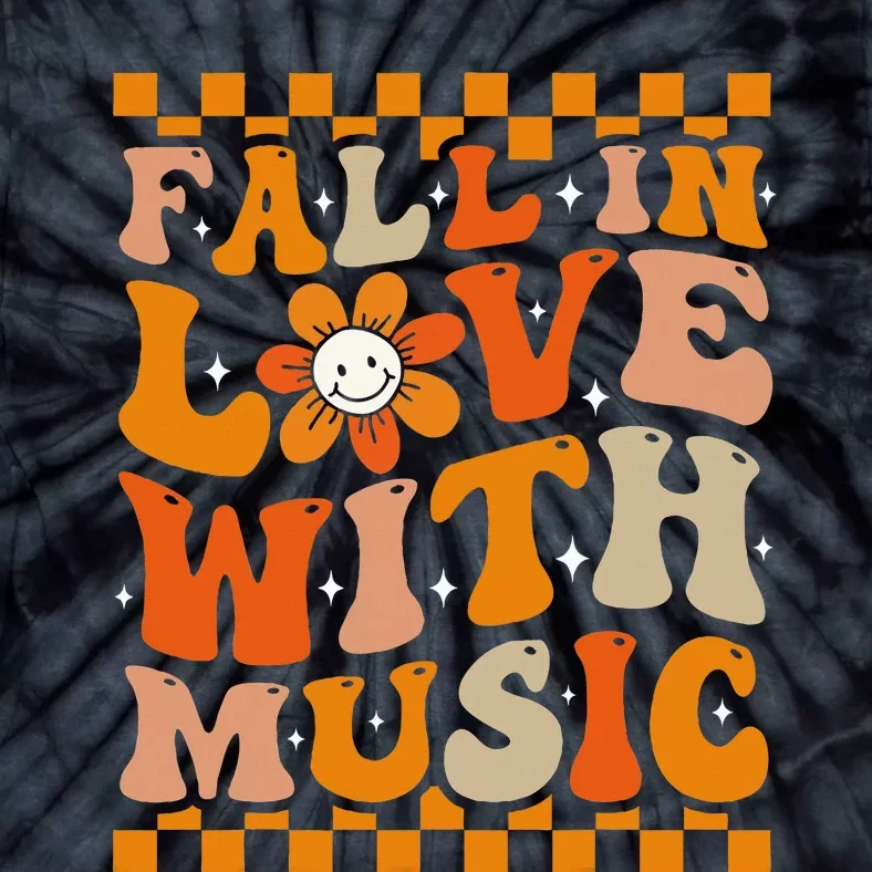 Fall In Love With Music Groovy Thanksgiving Music Teacher Tie-Dye T-Shirt