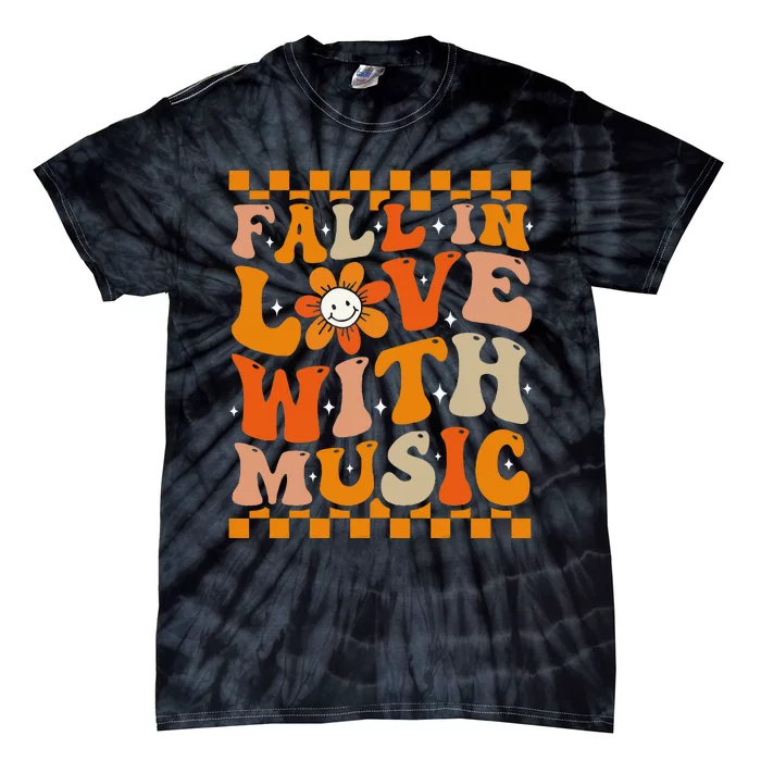 Fall In Love With Music Groovy Thanksgiving Music Teacher Tie-Dye T-Shirt