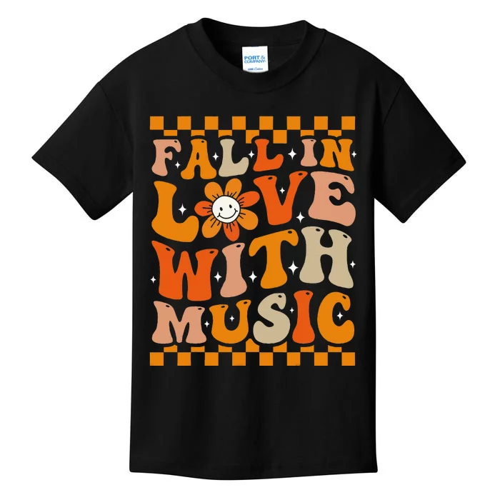 Fall In Love With Music Groovy Thanksgiving Music Teacher Kids T-Shirt