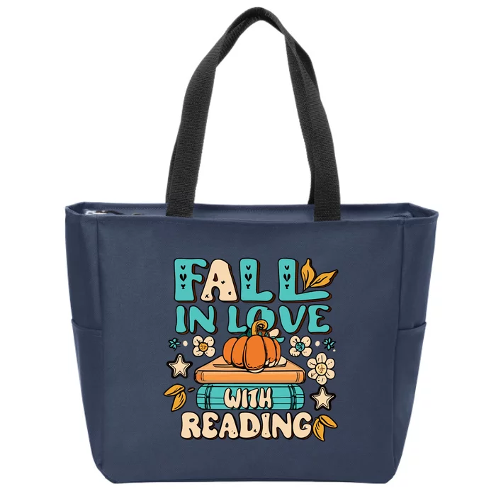 Fall In Love With Reading Book Autumn Pumpkins And Teachers Zip Tote Bag