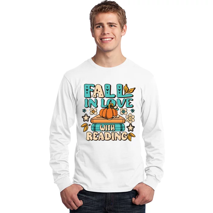 Fall In Love With Reading Book Autumn Pumpkins And Teachers Long Sleeve Shirt