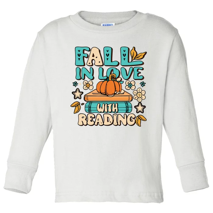 Fall In Love With Reading Book Autumn Pumpkins And Teachers Toddler Long Sleeve Shirt