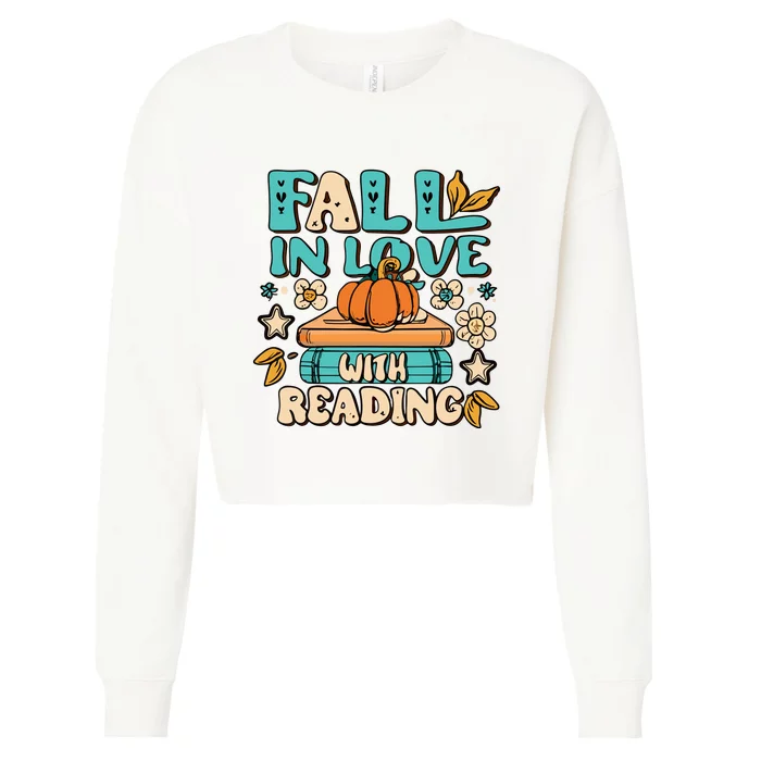 Fall In Love With Reading Book Autumn Pumpkins And Teachers Cropped Pullover Crew