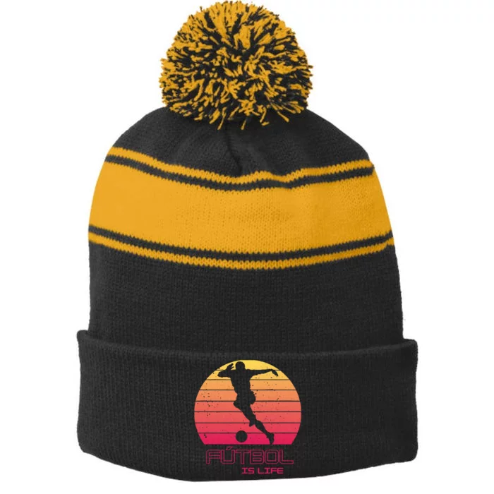 Futbol Is Life Football Lovers Soccer Funny Stripe Pom Pom Beanie